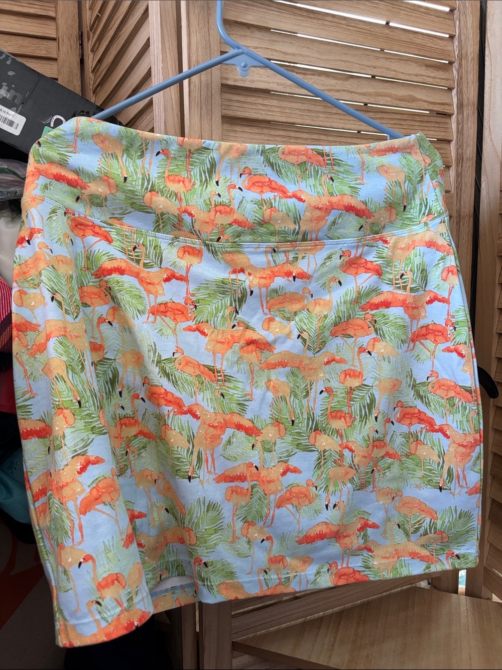 Teezher Flamingo Print A-Line Skort on Light Blue Large